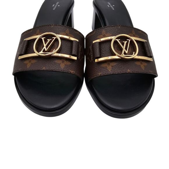 Louis Vuitton Lock It Heel Mule Sandal Monogram Brown Canvas Gold Size 41 US 11 - Picture 5 of 13